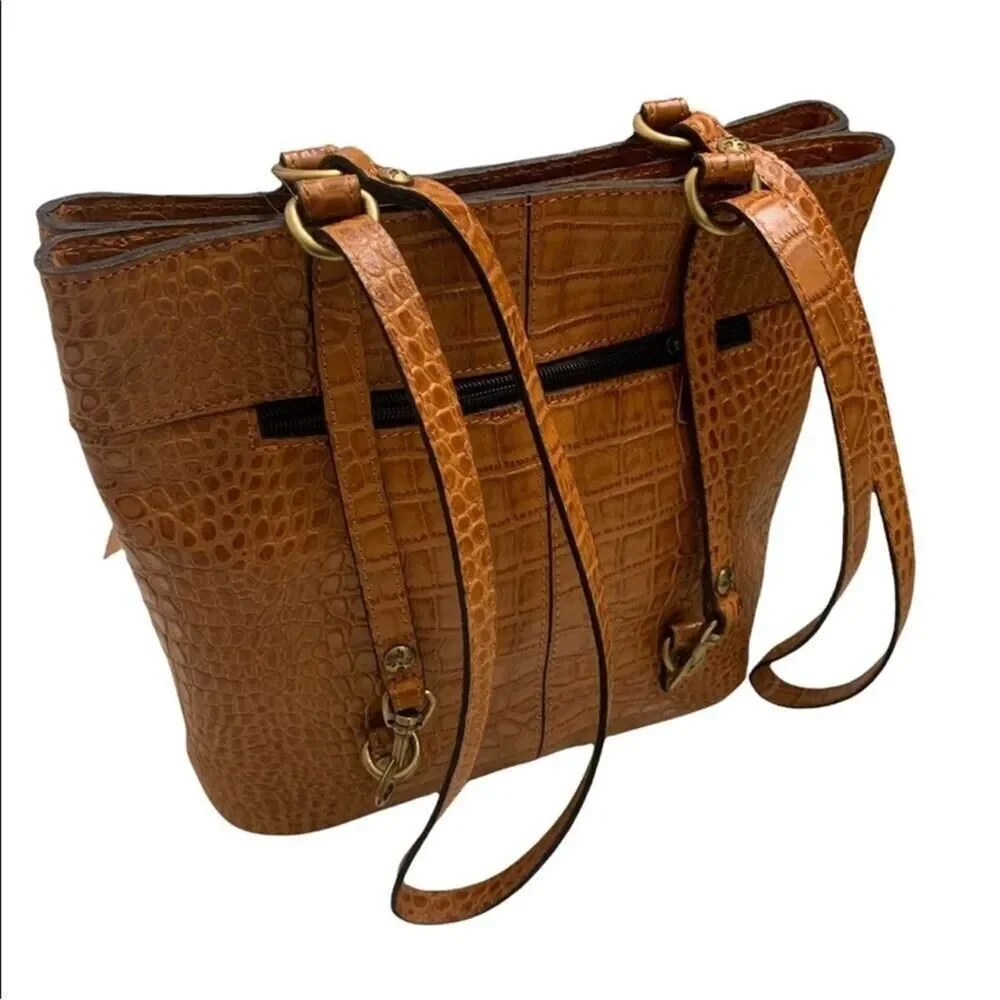 PATRICIA NASH Albi Leather Backpack Cognac Distressed Vintage Croc Tan Brown